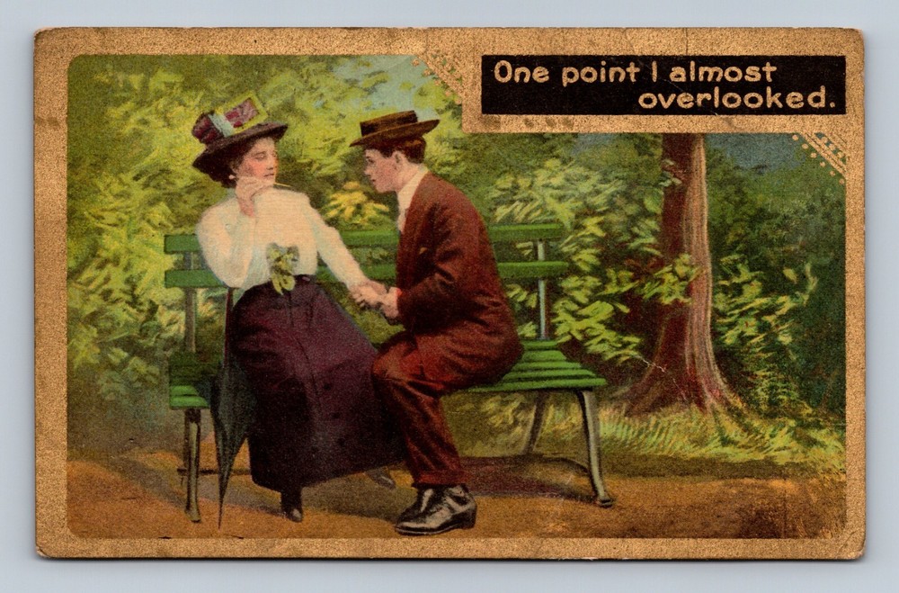 Couple Sitting On Park Bench One Point I Almost Overlooked Vintage Postcard