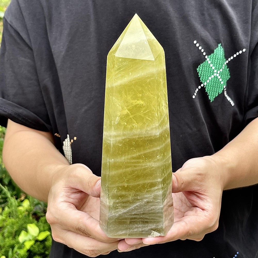 2.46LB Natural Citrine Smoky Quartz Obelisk Healing Crystal Pillar with Topaz Hues  
