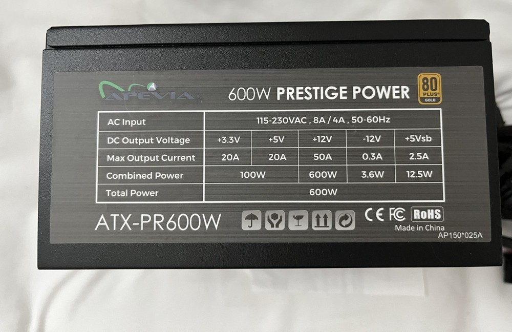 Apevia 600W Prestige Power ATX-PR600W 80 Plus Gold 600W Non Modular Power Supply