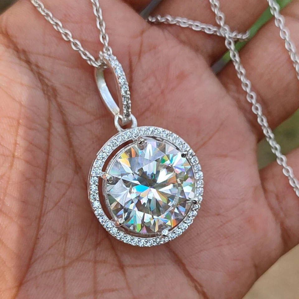 RARE 10.50 Ct Certified White Treated Diamond Solitaire Pendant in 925 Silver