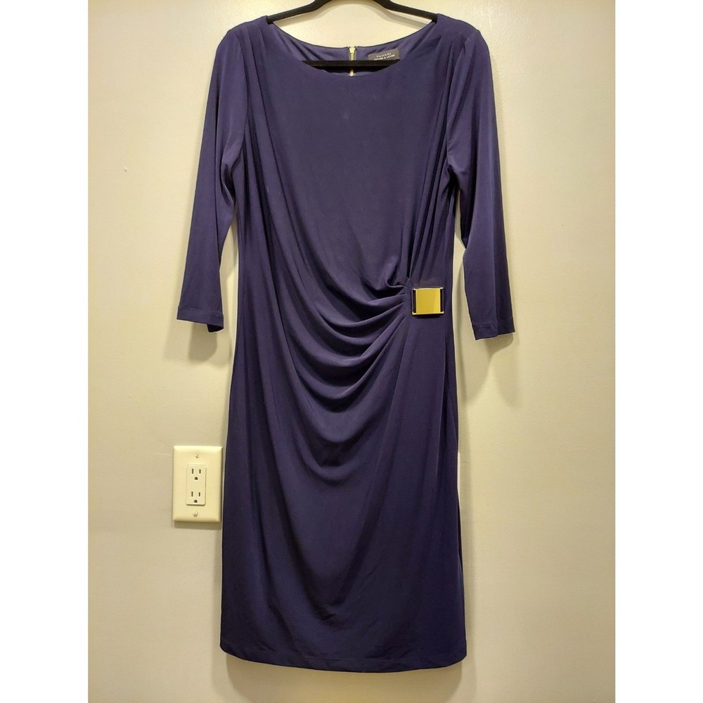 Tahari - Arthur S Levine Black 3/4 Sleeve Exposed Gold Zipper Dress Size 12