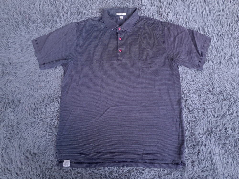 Peter Millar Polo Shirt Mens Large Black Stripped Short Sleeve Colored Buttons