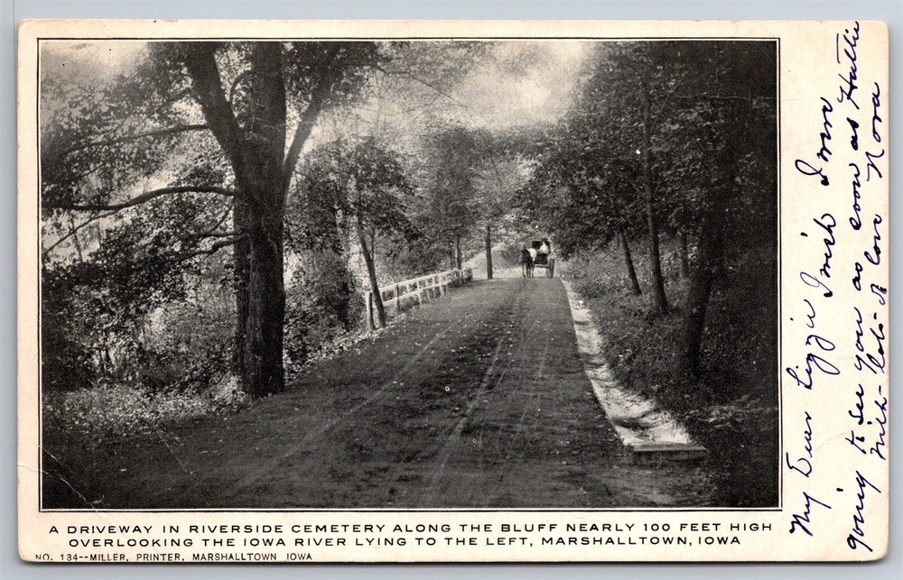 Riverside Cemetery Along Iowa River Marshalltown IA Pre C1907 UDB Postcard W20