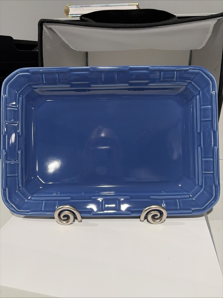 Longaberger Pottery Woven Traditions Serving Platter Cornflower Blue Tray 13x9