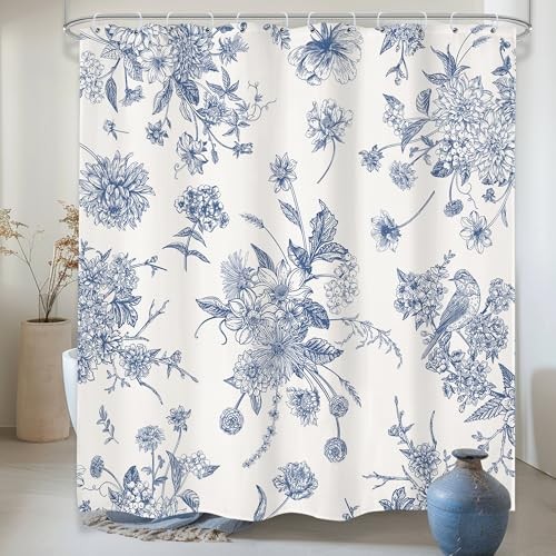 Blue Floral Shower Curtain 72Wx72H Inches,Boho 72