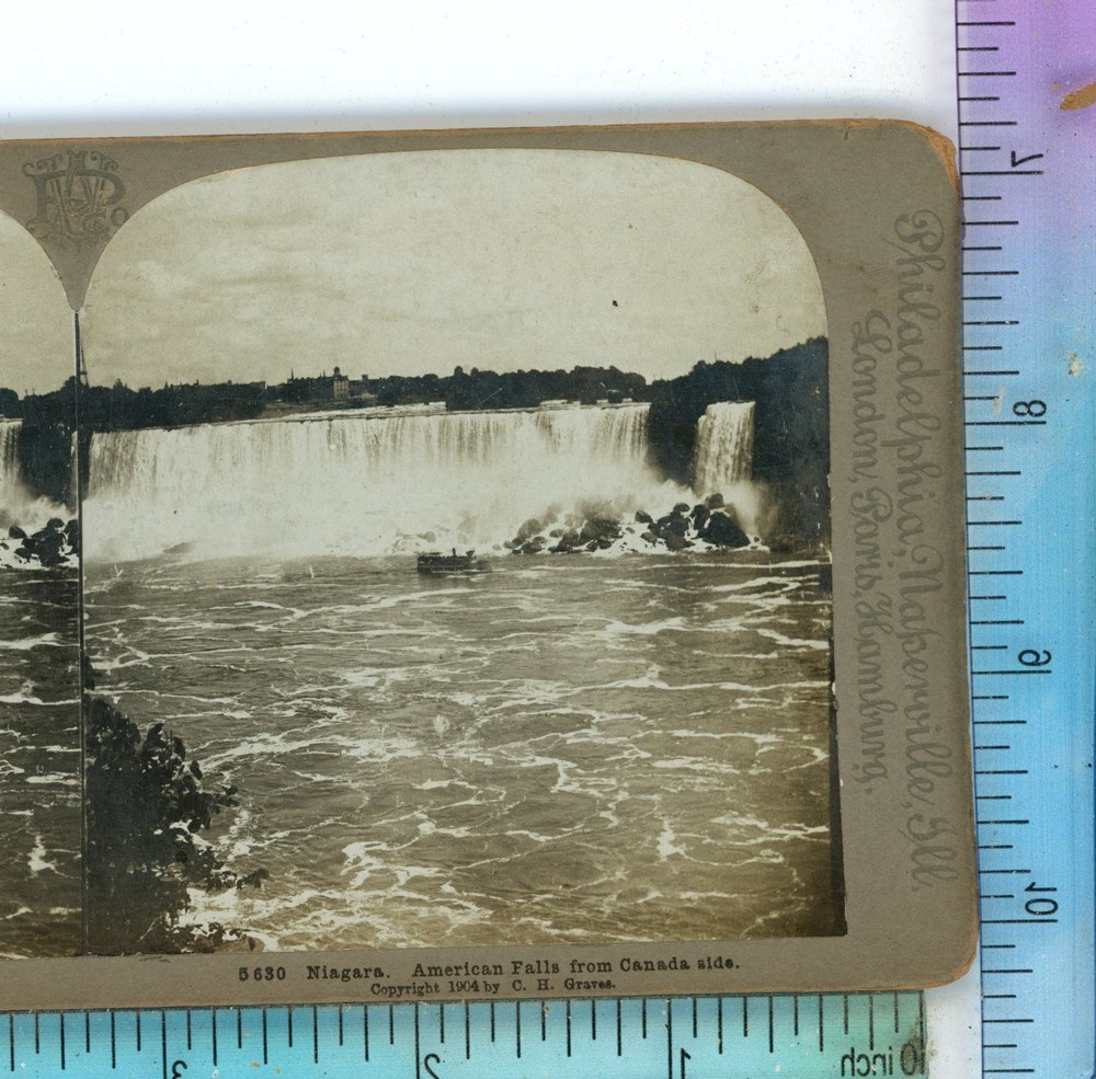Niagara American Falls from Canada Side Maid of Mist Universal Stereoview