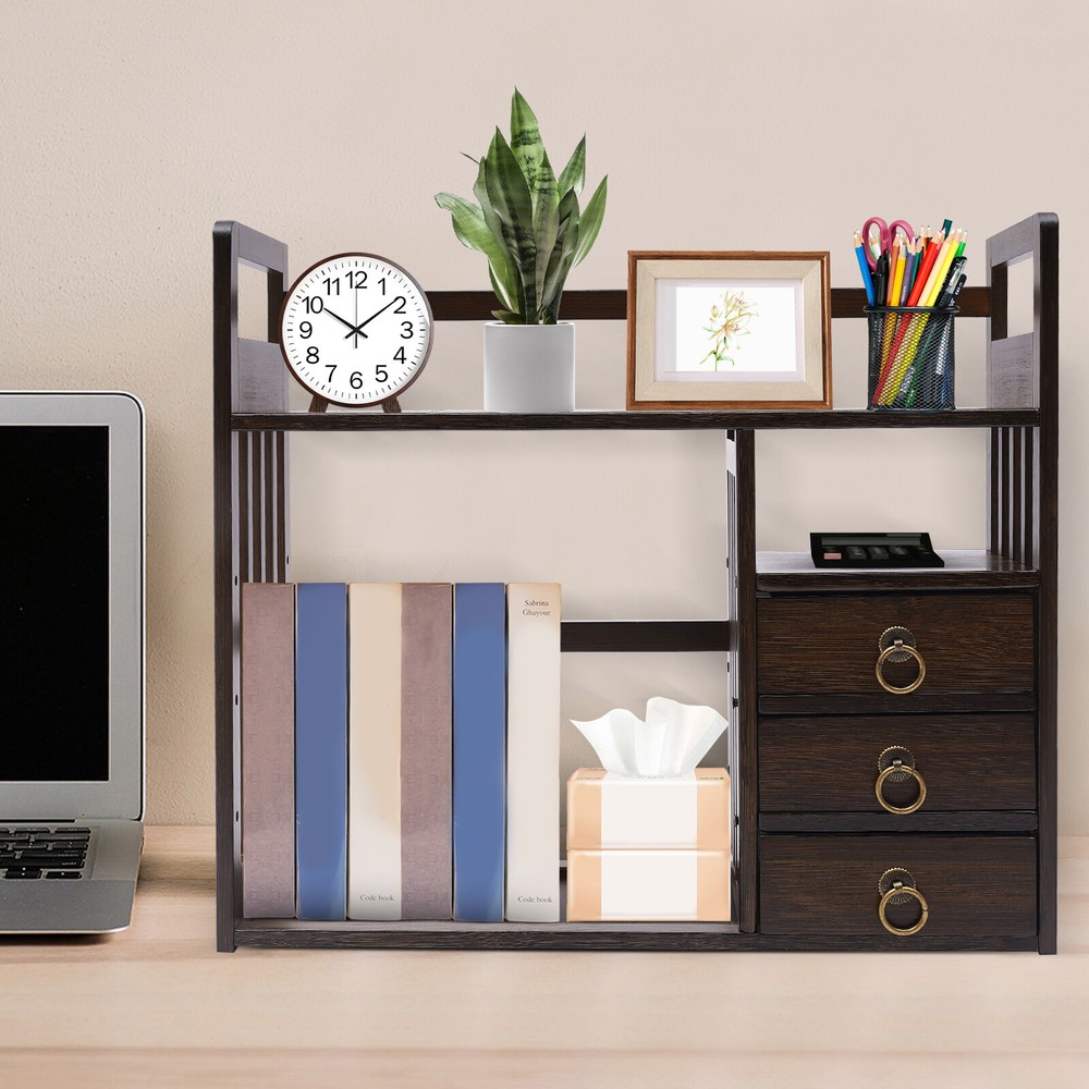 Bookcase Home Office Supplies Desk Gift Bamboo Desktop Bookshelf Display Shelf