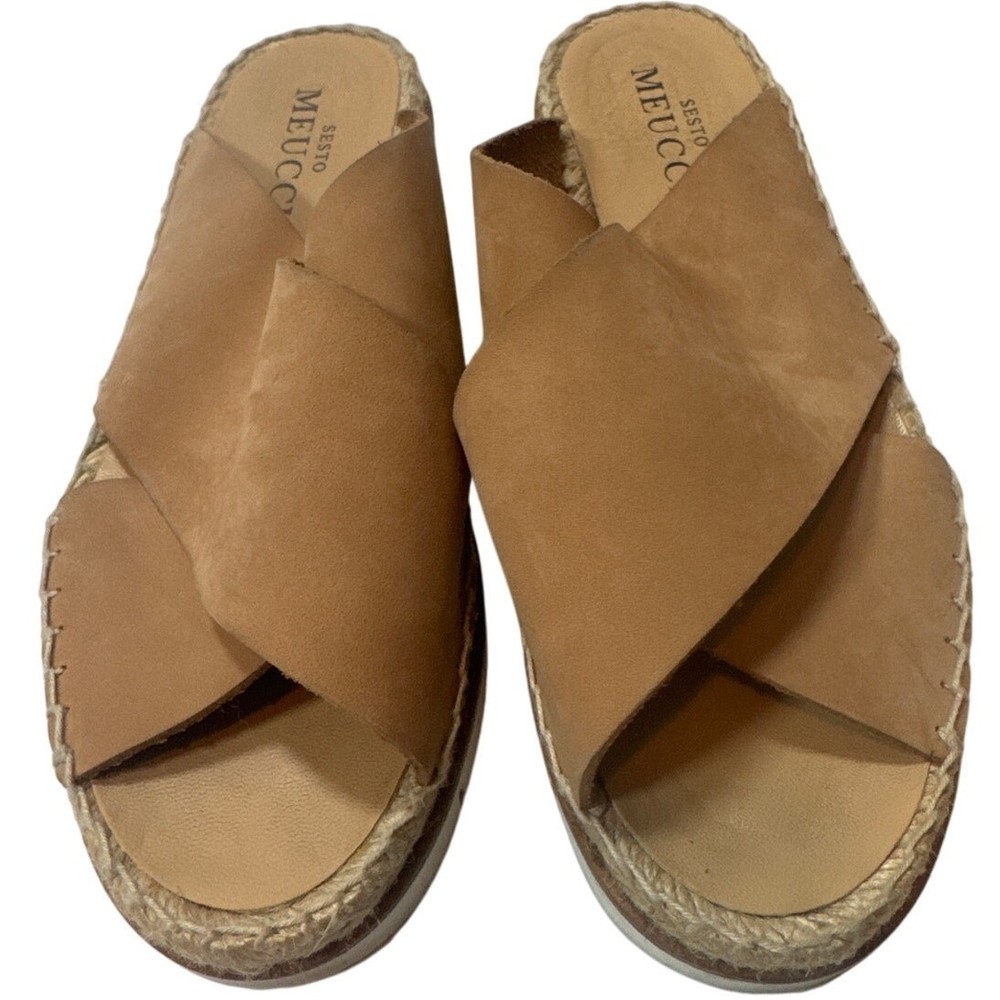 Sesto Meucci Brown Leather Platform Espadrille Sandal Women Size 8 Resort Cruise Wear
