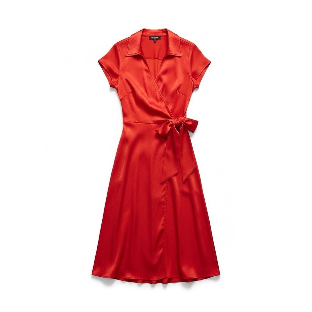 Anthropologie x Maeve Midi Dress Women's Medium Orange Satin Wrap Cut Out Boho