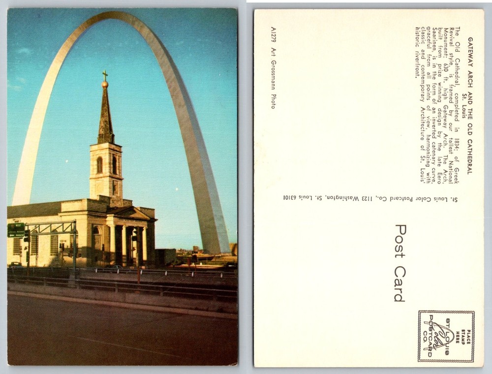Vintage Gateway Arch Old Cathedral St. Louis MO Postcard Art Grossmann Photo