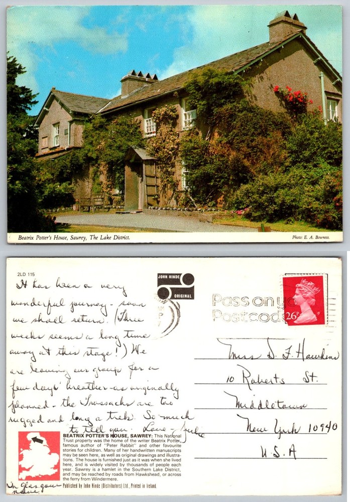 Beatrix Potter's House Sawrey Lake District England Postcard 1980s John Hinde