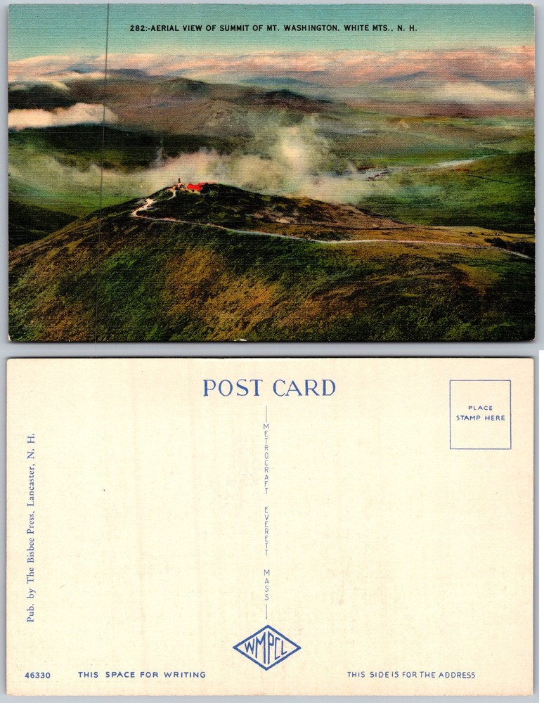 Aerial Summit Mt Washington White Mountains New Hampshire Postcard