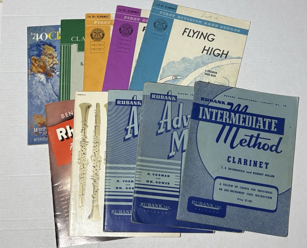 Lot of 10 Vintage Sheet Music and Instruction For Clarinet Songs and Exercises