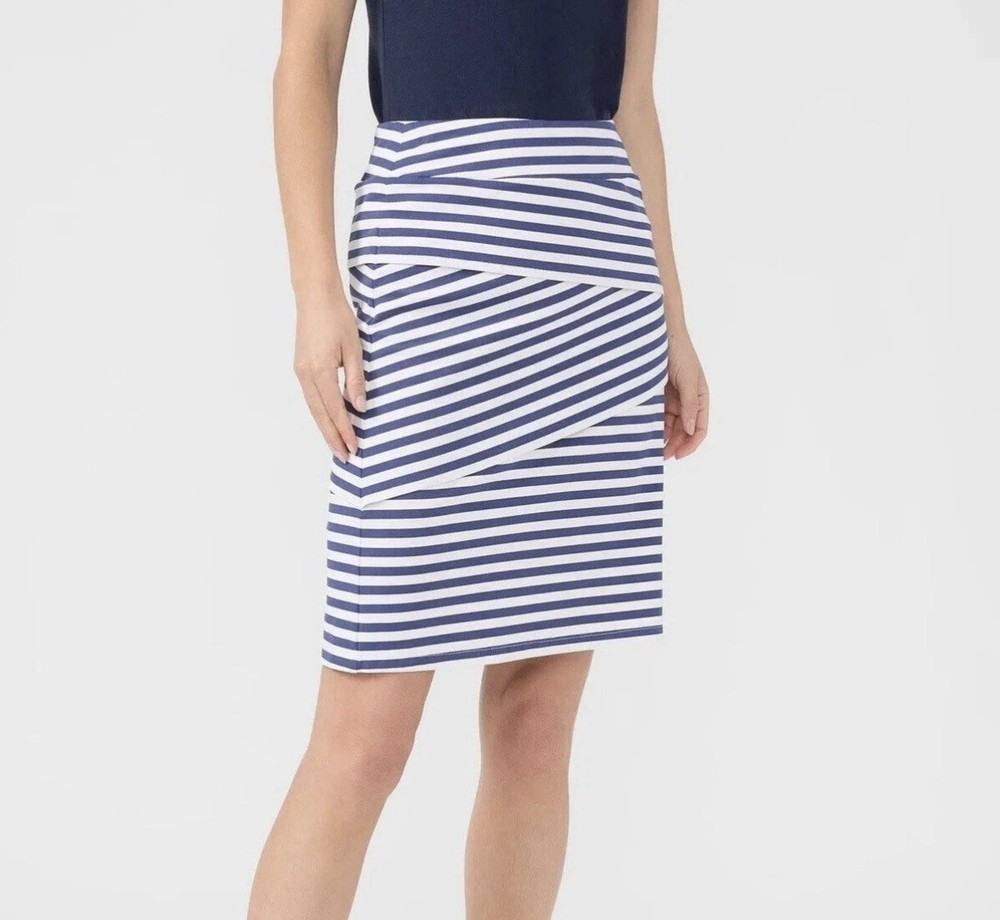 J.Mclaughlin Catalina Nicola Tiered Skirt Navy White Stripe Stretch Size XS