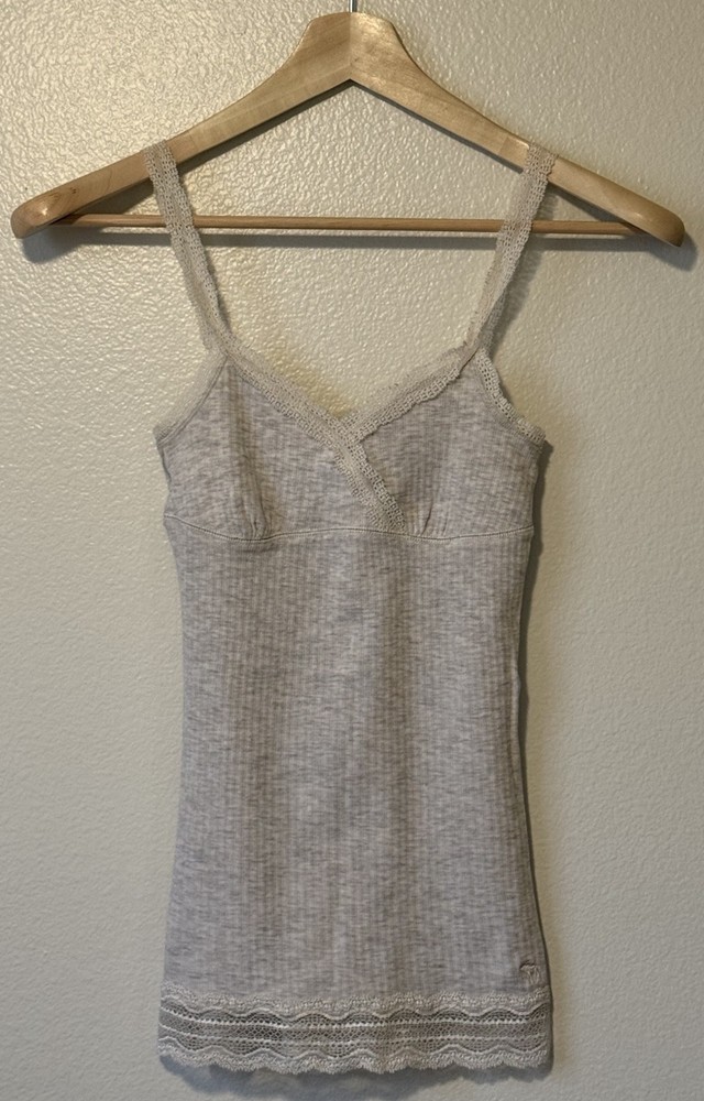 Abercrombie & Fitch Y2K 00s Lace Trim Camisole Tank Top Size Large Oatmeal