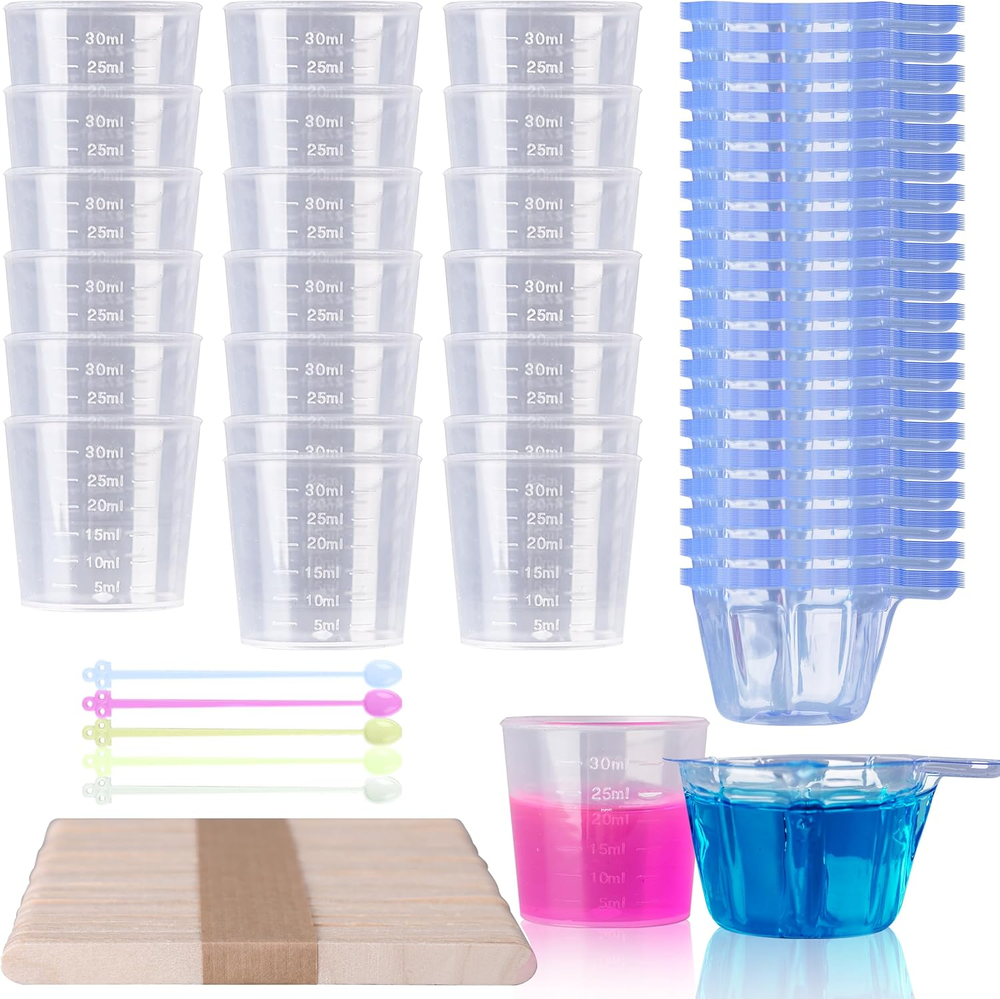200Pcs 30Ml Epoxy Mixing Cups Kit with 50 Wooden Sticks, Disposable Plastic Measuring Cups