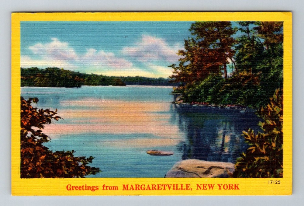 Margaretville, NY-New York, Lake Shore Scenic Water View Vintage Postcard