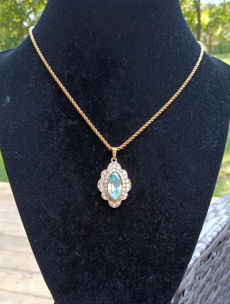Vintage Blue Clear Stone Bijoux Puccini Gold Tone Necklace