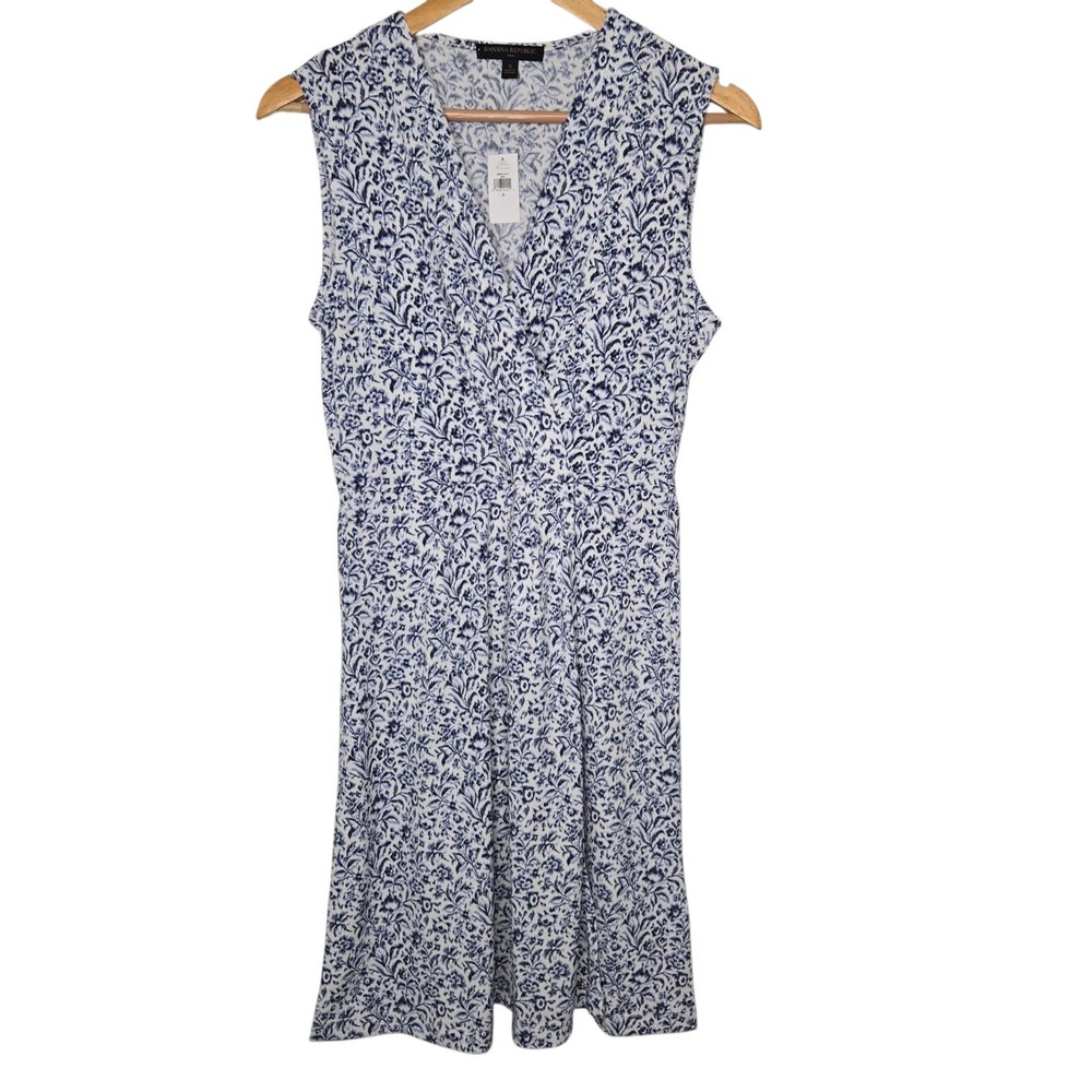 Banana Republic Womens Cottage Blue Floral Print Knit Wrap Dress Size Small