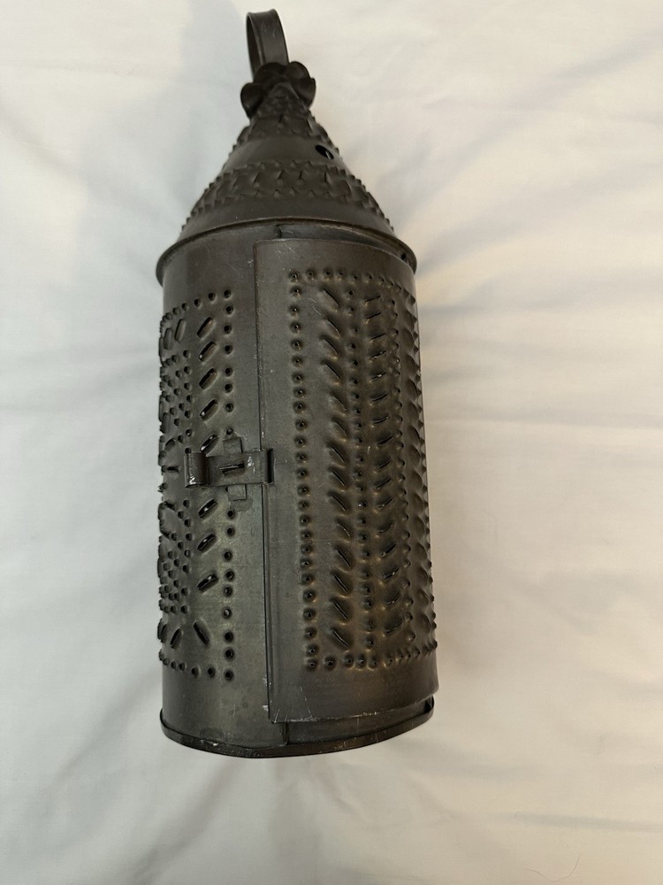Vintage Primitive Punched Tin Lantern Candle Holder