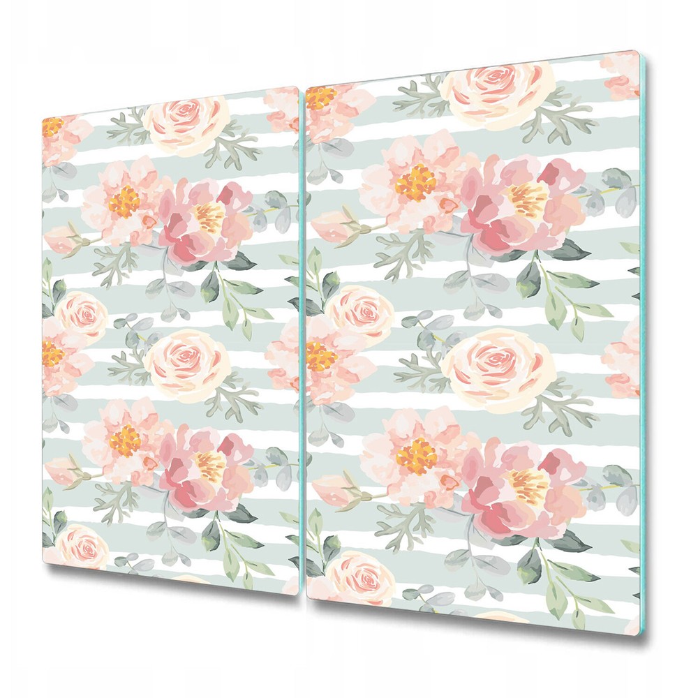 Glass Kitchen Worktop Saver Strips Watercolour pink flowers painting 2x30x52
