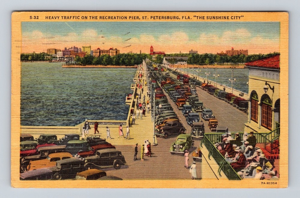 St Petersburg FL-Florida Aerial Traffic Recreation Pier Vintage c1950 Postcard