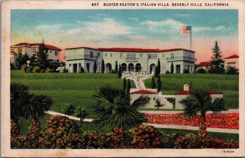 Buster Keaton's Italian Villa Beverly Hills CA Linen Postcard 1930s