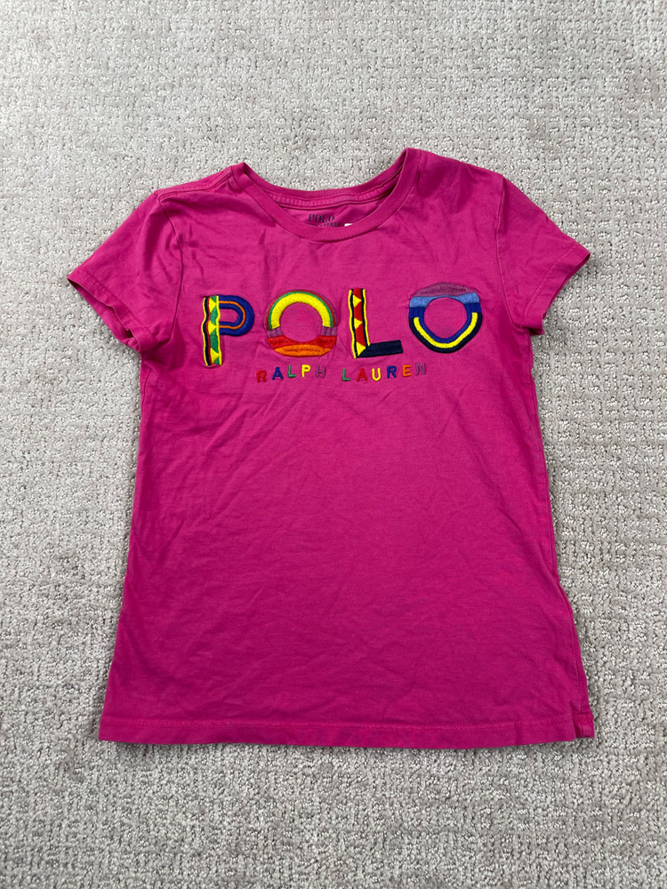 Polo Ralph Lauren Shirt Girls S (7) Pink Embroidered Logo Cotton Casual Preppy