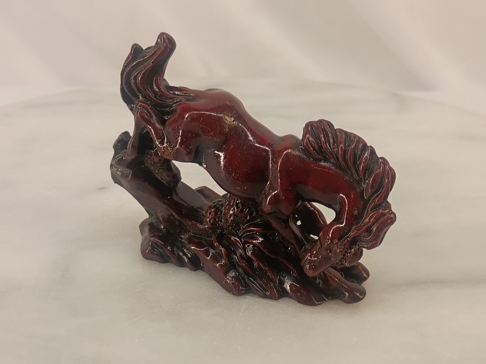 Vintage Chinese Red Resin Horse Figurine 3” Feng Shui Style Decor #6