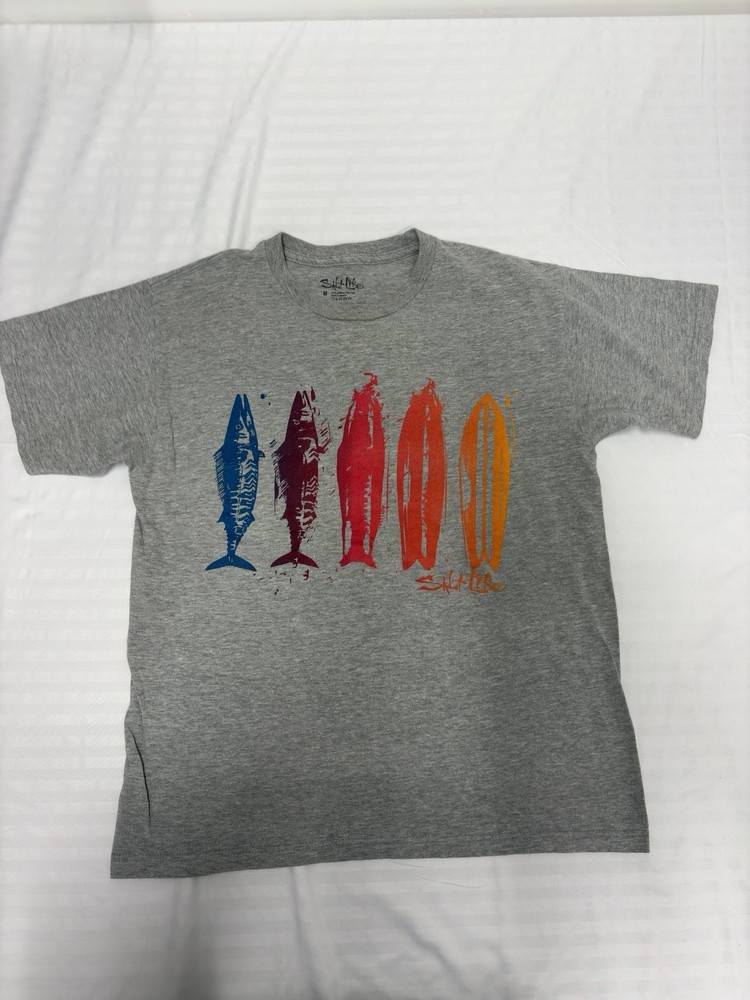 Salt Life T Shirt Adult Mens Size Medium Gray Marlin Short Sleeve Cotton Surf