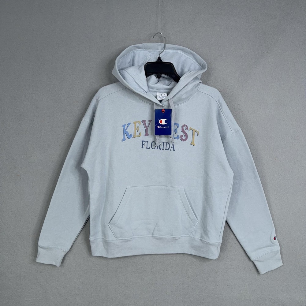 Champion Hoodie Womens Medium Blue Pullover Fleece Sweatshirt Key West Florida