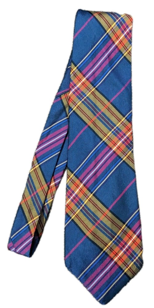 Silk Tie PAUL STUART Men's 100% Italian Wide Plaid Handmade Necktie Vintage