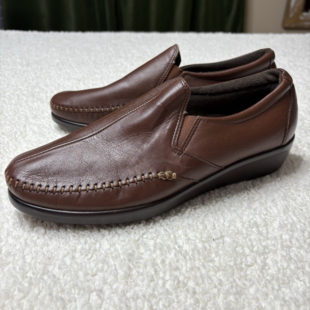 SAS Loafer Women Size 10 Dream Winter Leather Slip On Wedge Orthopedic Shoes USA