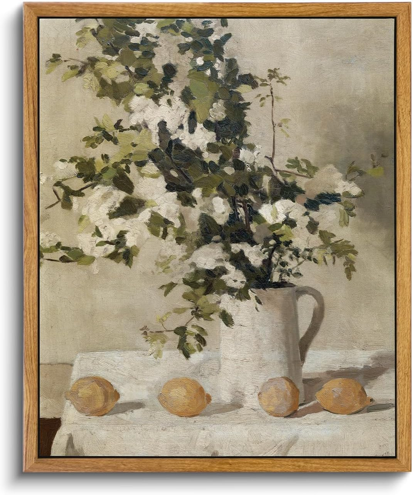 Vintage Wall Art Kitchen Decor, Flowers and Lemons Pictures Painting Botanical D