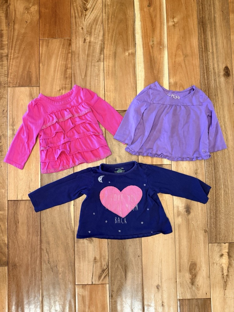 Toddler Girl Long Sleeve Shirts, Size 12 Month, Lot Of 3