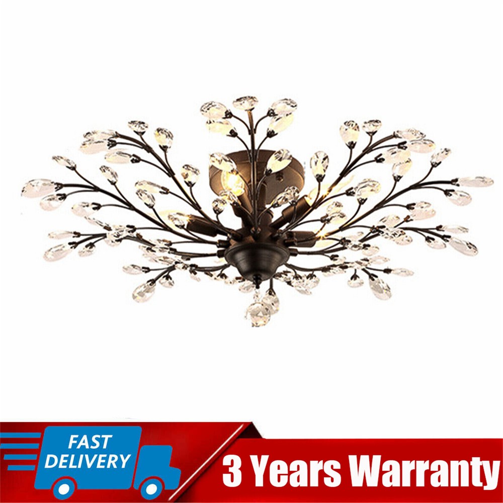 Crystal 5-Light Chandelier Branches Pendant Lamp Vintage Bedroom Ceiling Fixture