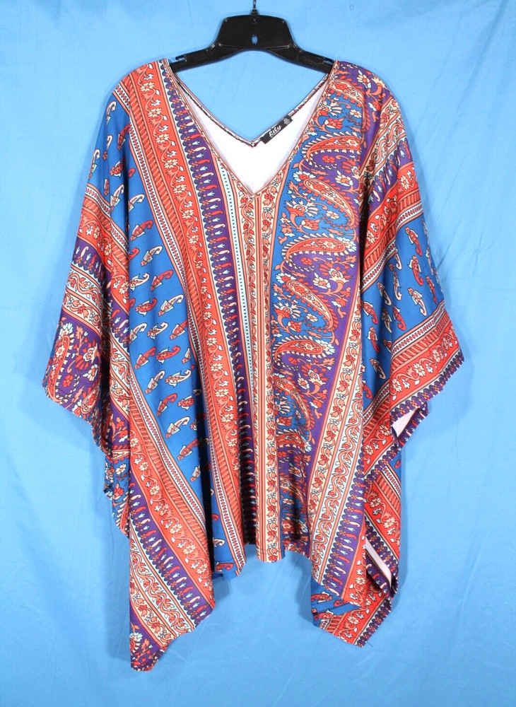 LILY By FIRMIANA Multicolor PAISLEY PRINT V-Neck FLOWY CAFTAN/BLOUSE Sz 2X
