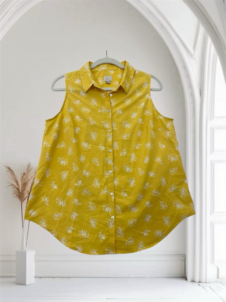 A New Day Yellow Floral Button Front Sleeveless Top Women’s Size Large