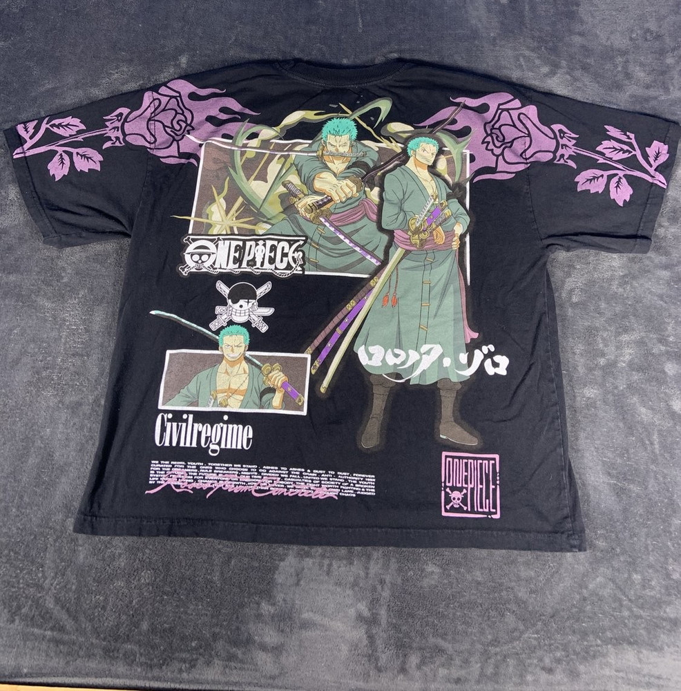 Civil Regime One Piece Roronoa Zoro T-Shirt Large Black Cotton Anime Graphic Tee
