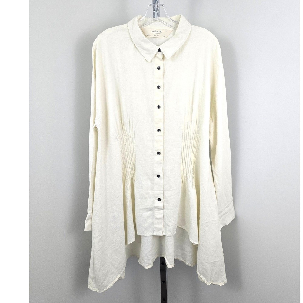 Peace Love World Boheme Pintuck Sharkbite Hem Shirt Cream Large
