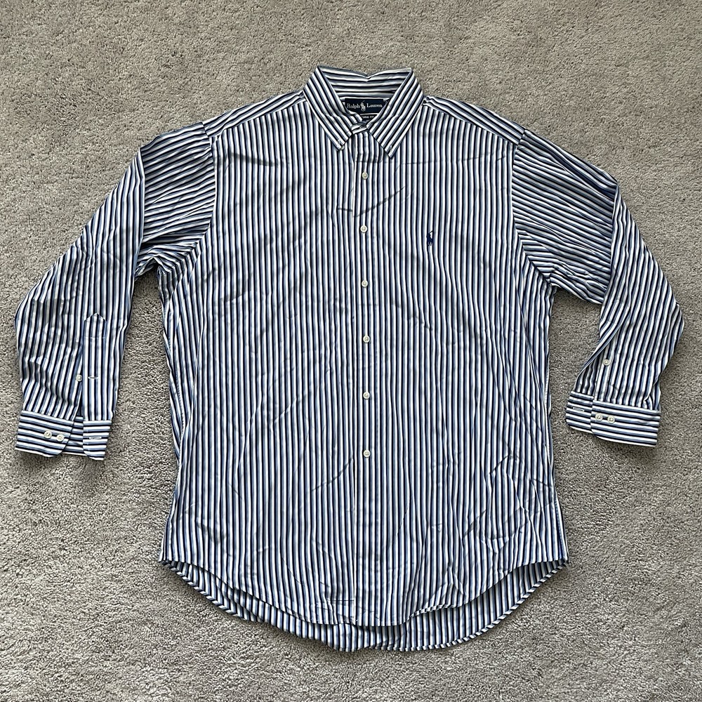 Ralph Lauren Mens Classic Fit Button Down Shirt Blue Stripe 16.5(32/33)