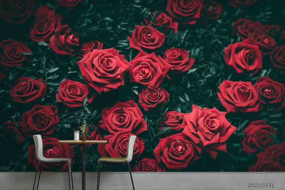 3D Red Rose Plantation Close-up Wall Murals Wallpaper Murals Wall Sticker