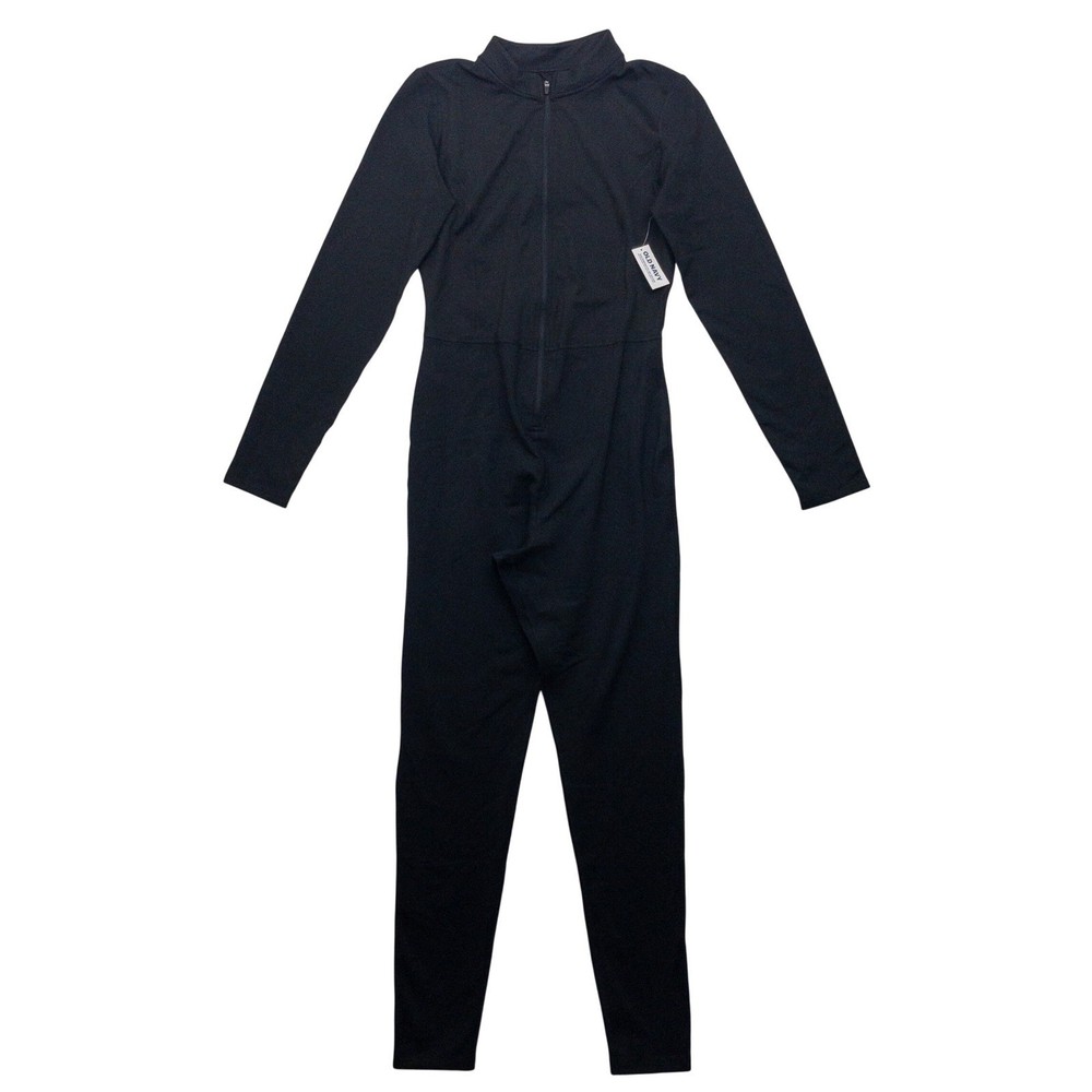 Old Navy CloudComfy Jumpsuit Womens Medium Black Go-Dry Mock Neck Zip