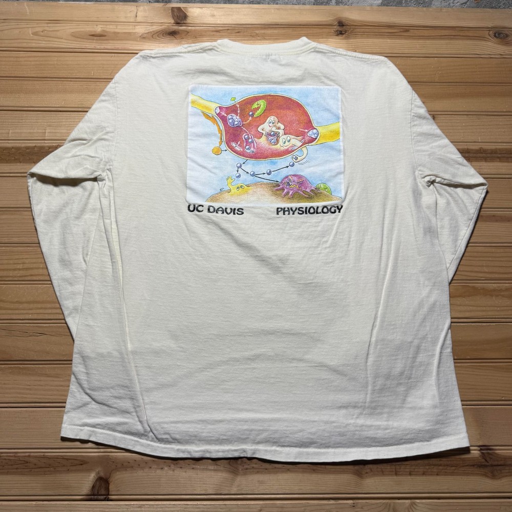 Vintage 90s UC Davis Physiology Science Art Long Sleeve T-Shirt USA Mens Size XL
