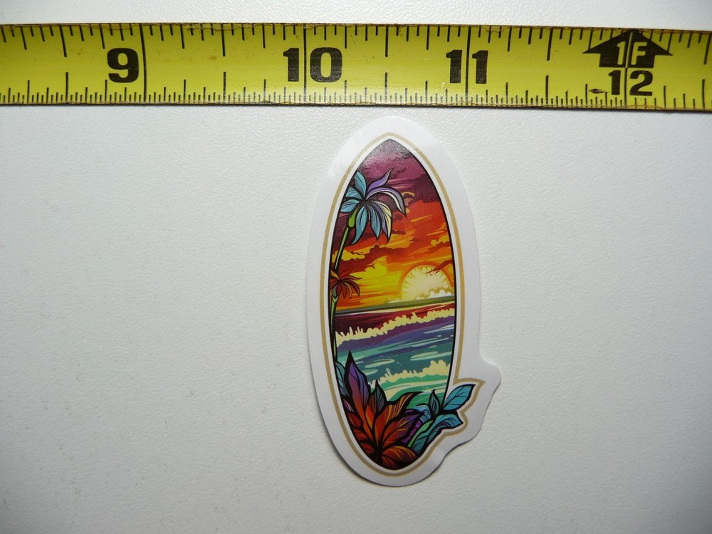 Surfboard Sunset Waves Sticker Decal Tropical Beach Vacation Scene