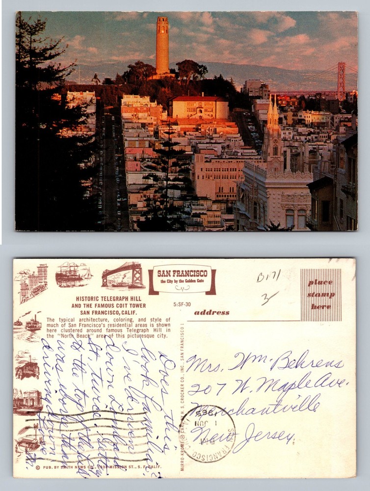 San Francisco, CA-California, Telegraph Hill Coit Tower Vintage Postcard