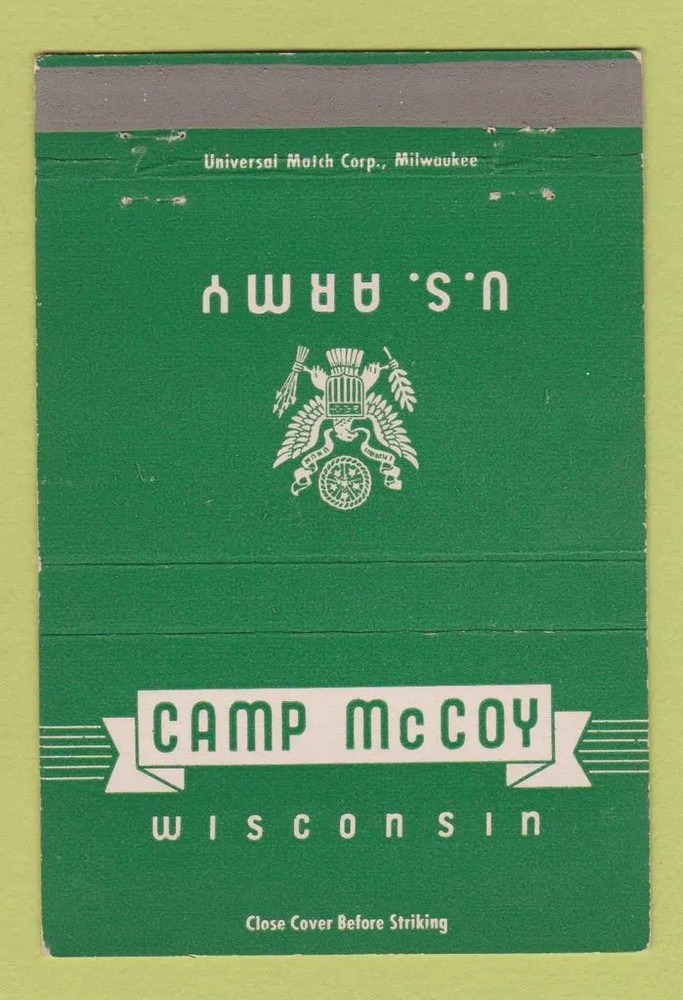 Matchbook Cover - Camp McCoy WI US Army postcard 40 Strike