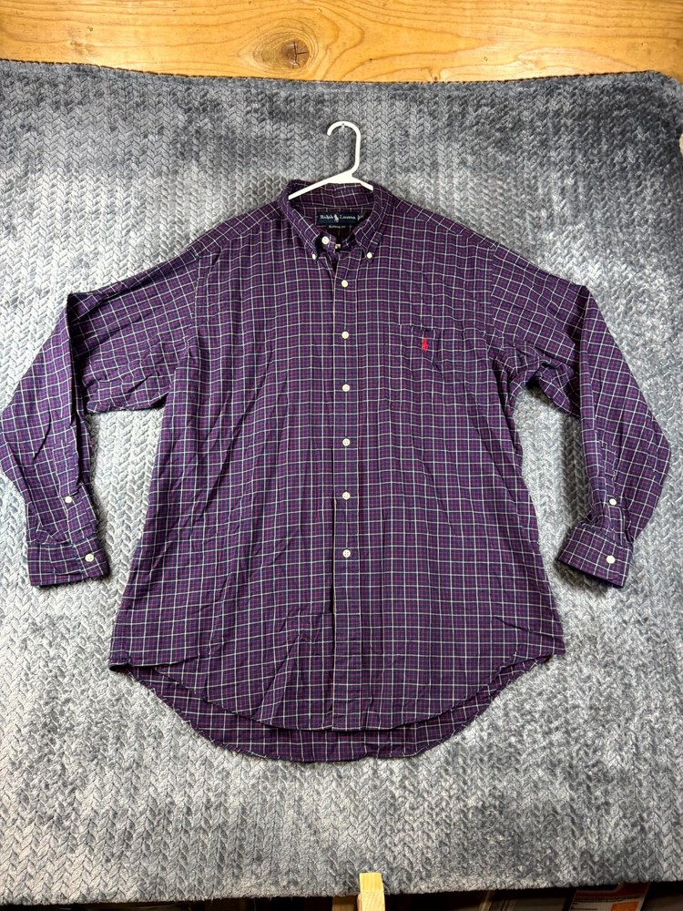 Ralph Lauren Shirt Mens XL Blue Check Cotton Long Sleeve Classic Fit Button Down