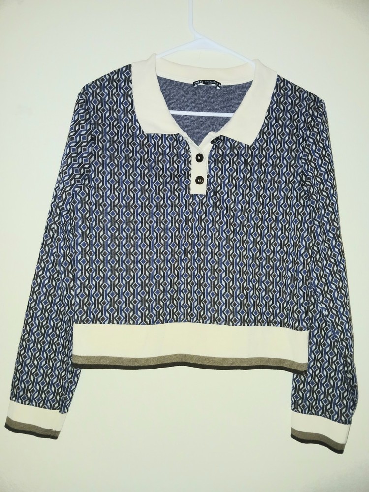 Zara Women's Long Sleeve Blouse, Abstract Print, Button Down, Size Large