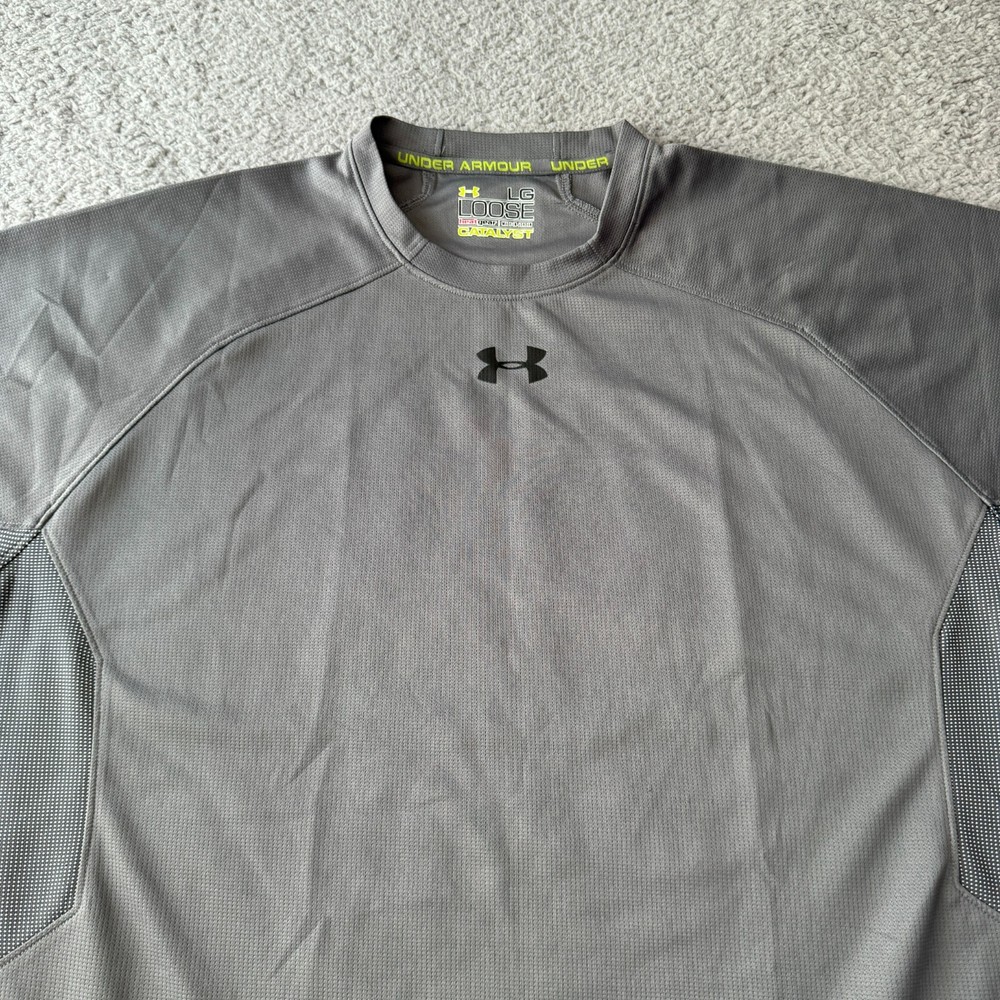 NEW Under Armour Shirt Mens Large Gray Athletic Top Loose HeatGear Catalyst
